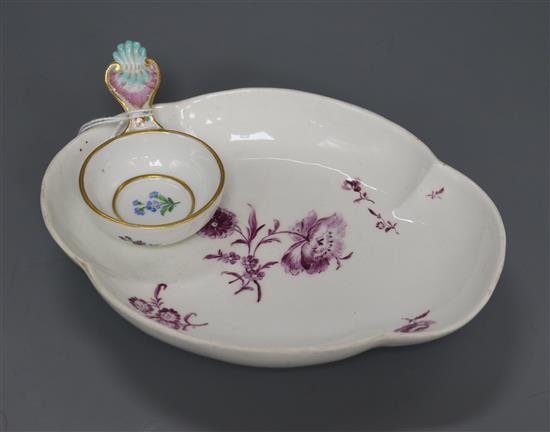 A Meissen wine taster and a Meissen oval pine sprigs dish